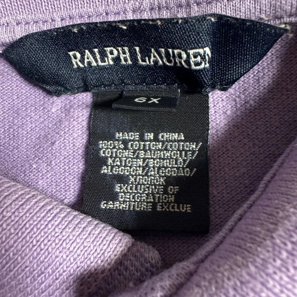 Ralph Lauren Girls Purple Ruffle Hem Polo Shirt Size 6X Short‎ Sleeve Cotton
